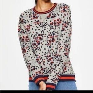 Boden Floral Crew Neck Sweater - Gray and Red